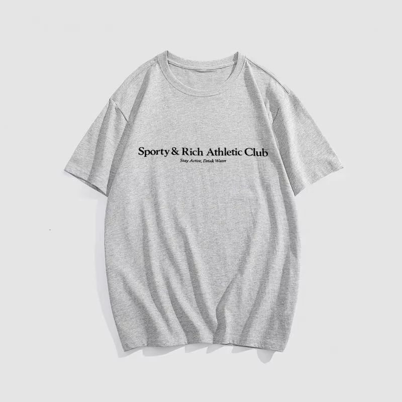 Sporty Rich Letter Graphic Print Men Women T-Shirt Summer Short Sleeve T-shirt Lady Pullover Classic Casual Femme Top 250513