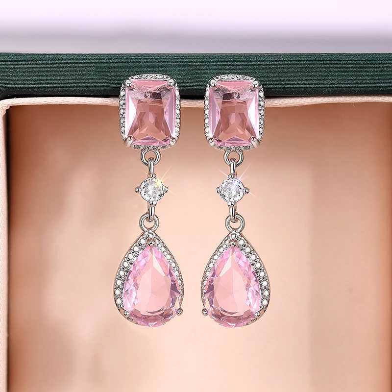 Huitan Pink/Yellow Cubic Zirconia Hanging Earrings for Women Romantic Pear CZ Dangle Earrings Wedding Party Luxury Trend Jewelry Y250510