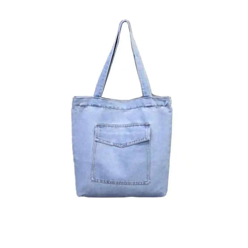 1Pcs Solid Color Denim Shoulder Large Capacity Tote Fashion Commuter Work Bucket Bag