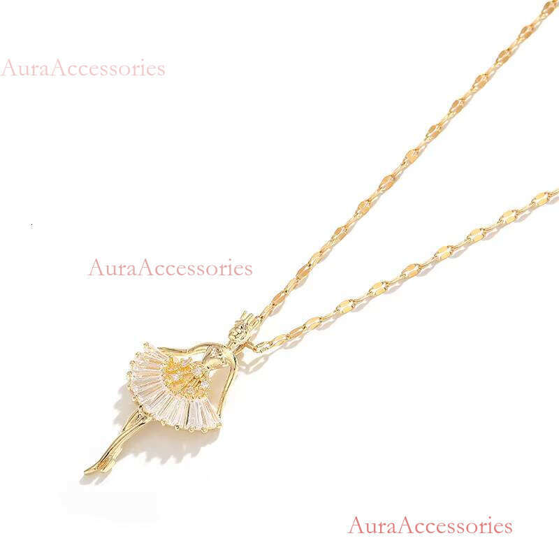 Hot Selling Gold Plated Zircon Dia Skirt Ballet Dancing Girl Pendant Necklace Jewellery for Girls Women