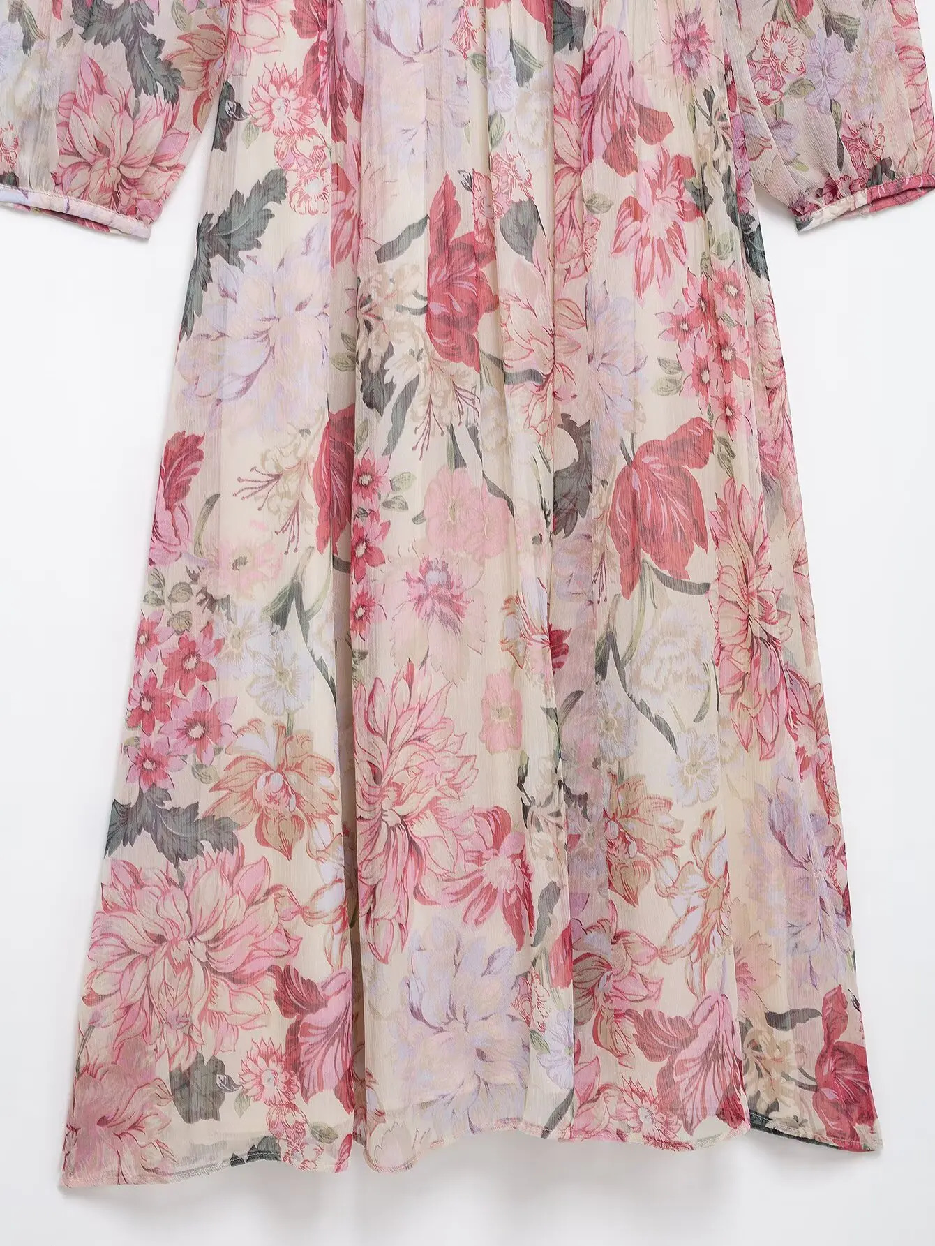 Zevity Women Elegant Bow Tied Collar Floral Print Belt Midi Dress Female Chic Long Sleeve Chiffon Dresses DS9124 250513