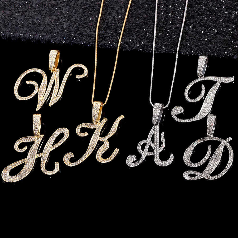 Bling Iced Out Paved Rhinestone Cursive Letter Pendant Necklace For Women Fashion A-Z Initial Letter Rope Chain Necklace Jewelry z25051389CC
