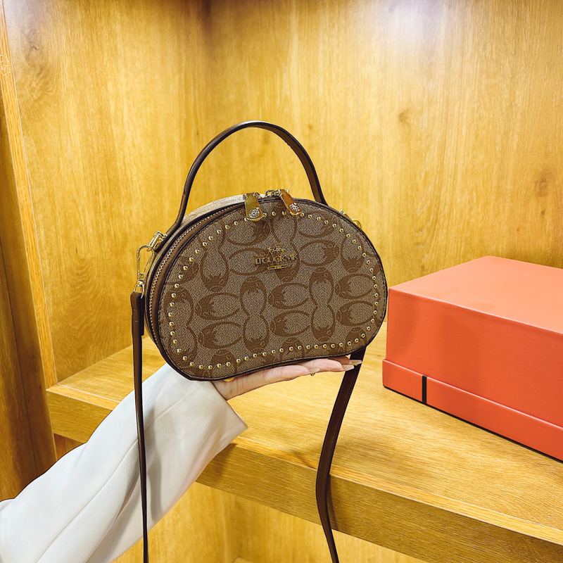 Versatile small round bag, fashionable box handbag new embossed print single-shoulder bag 2025