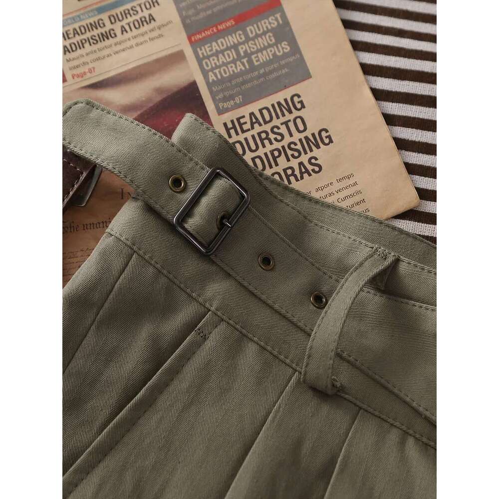Pot&Craftsman Homemade Triple Silhouette Men's Loose Straight Paris Button Adjustable Casual Pants Herringbone Pattern