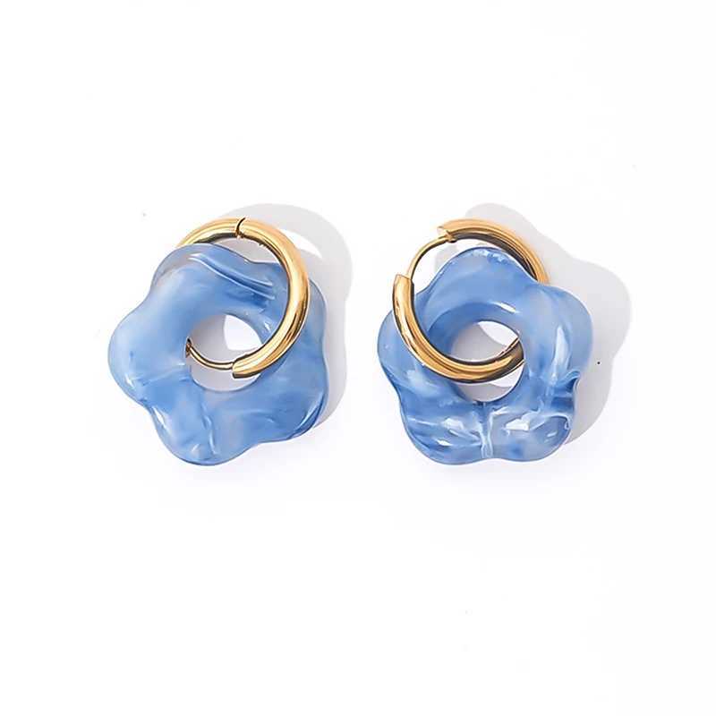 Colorful Resin Flower Drop Earrings for Women Fashion Gold Silver Color Stainless Steel Hoop Earrings Female Elegant Jewelry Y250510