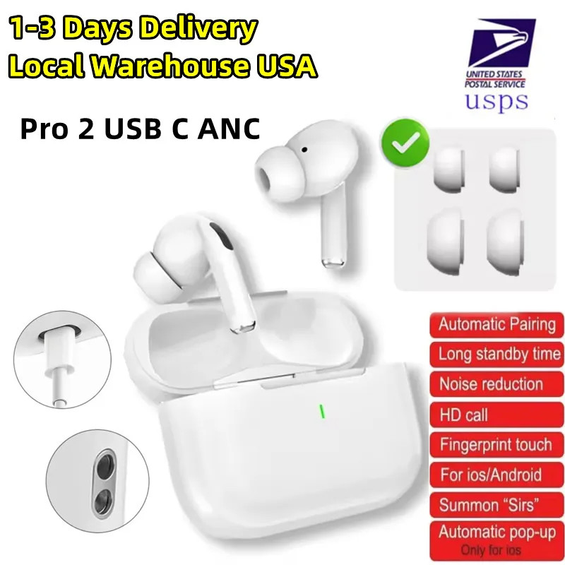 TWS earbuds Pro 2 ANC earphones wireless Pods 4th gen With ANC earbuds pro 4 Active Noise Cancellation Pods 2nd Bluetooth Earphone Headset USB C headphones pod 3rd gen
