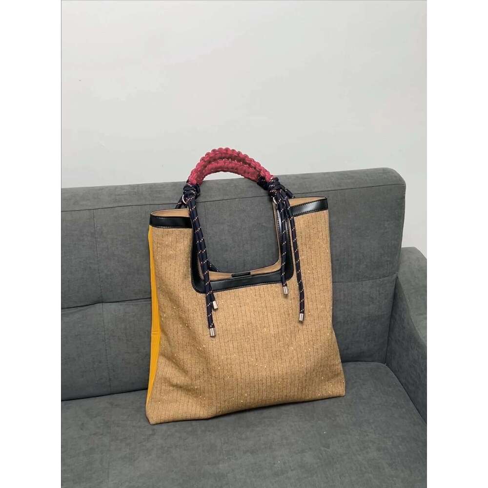 Autumn And Winter New Corduroy Tote Retro Large-Capacity Shoulder Spliced Rope Knot Commuter Bag, Handbag
