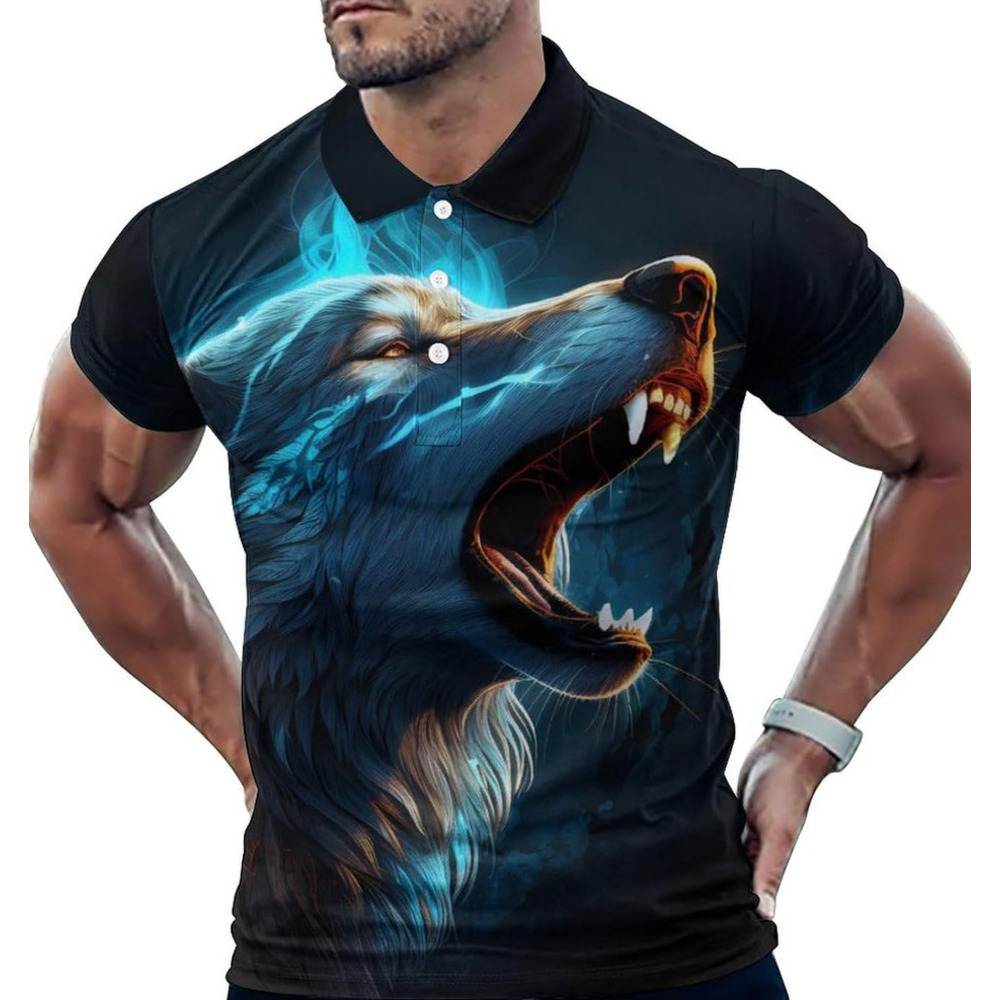 Mens Polo shirt Howling Wolf Men's Short Sleeve Polo Shirt Casual Golf Summer Tee Tops Polos shirts
