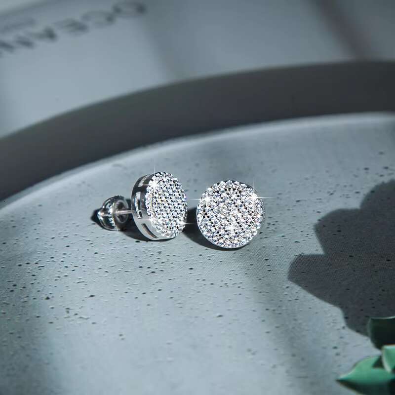 With GRA Certificate Hip-hop Style VVS D Color Full Moissanite S925 Silver Plated 18K Earrings for Men