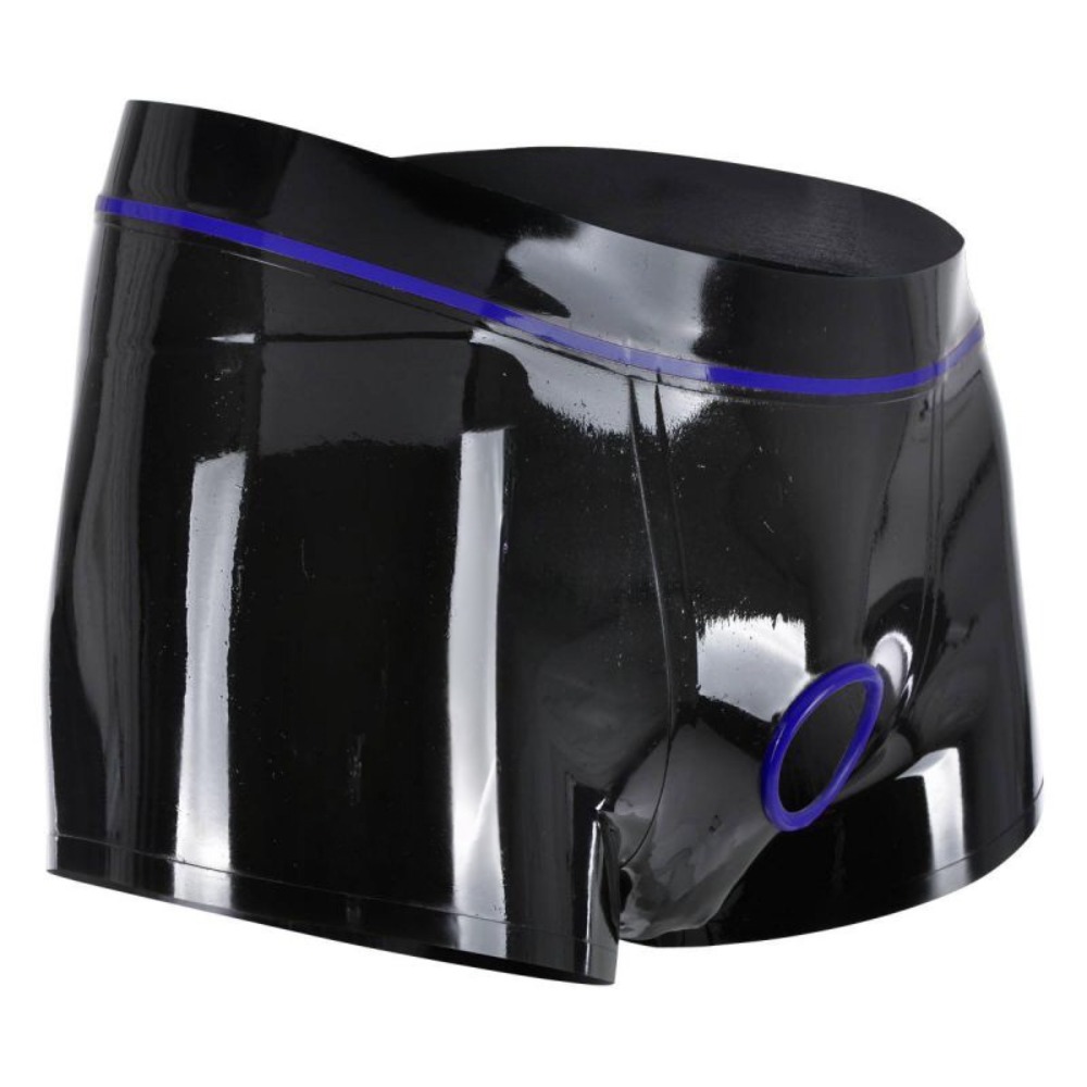 latex shorts eurocat black latex boxer shorts with purple stripe design handmade natural rubber suit costume cosplay clubwear