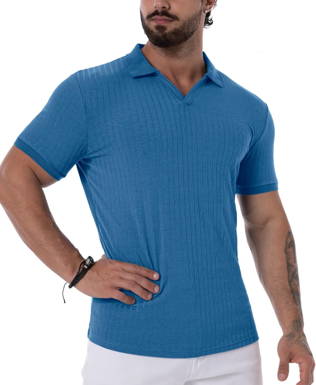 Mens Polo shirt Men's Muscle Polo Shirts V Neck Slim Fit Ribbed T Shirts Short Long Sleeve Golf Collar Shirt Casual Tee Polos shirts tshirt