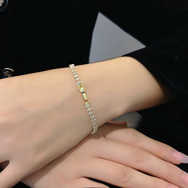 Luxury Roman Crystal Geometric Chain Bracelets for Women Trendy Goth Full Rhinestone Marquise Charm Tennis Bracelet Wedding Jewelry XJ250707