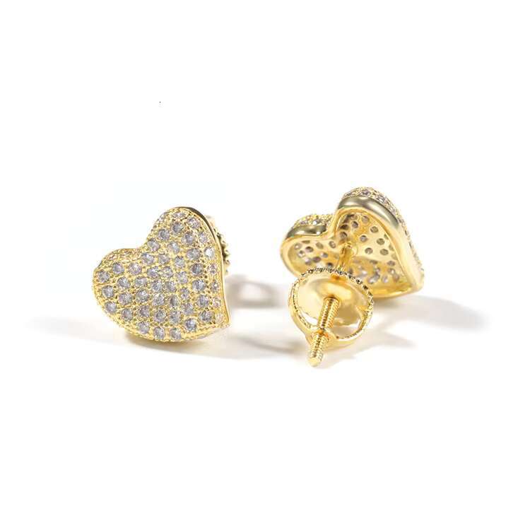Hot Design Iced Out CZ Heart Shape Screw Back Stud Earrings 925 Silver Hip Hop Moissanite Stud Earrings for Girls