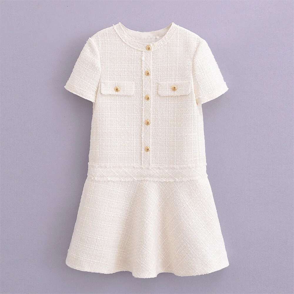 Taop&Za Spring New Product Women's Fashion Casual Round Neck Sleeve Textured Short Dress