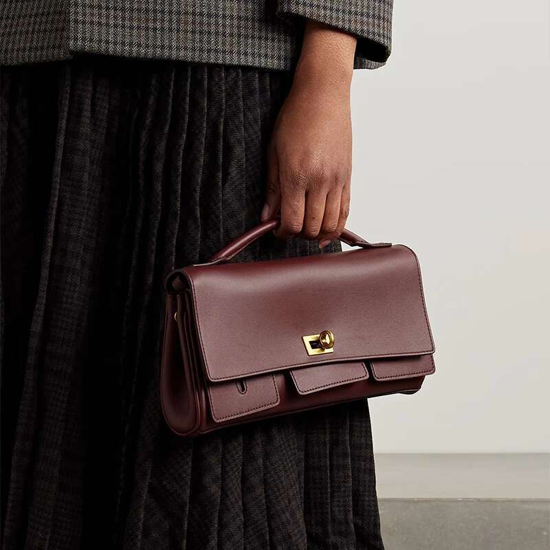 High-end Horizontal Hand-held Clutch Women Underarm Brand Lock Design Motorcycle Soft Cowhide Shoulder Messenger Bag