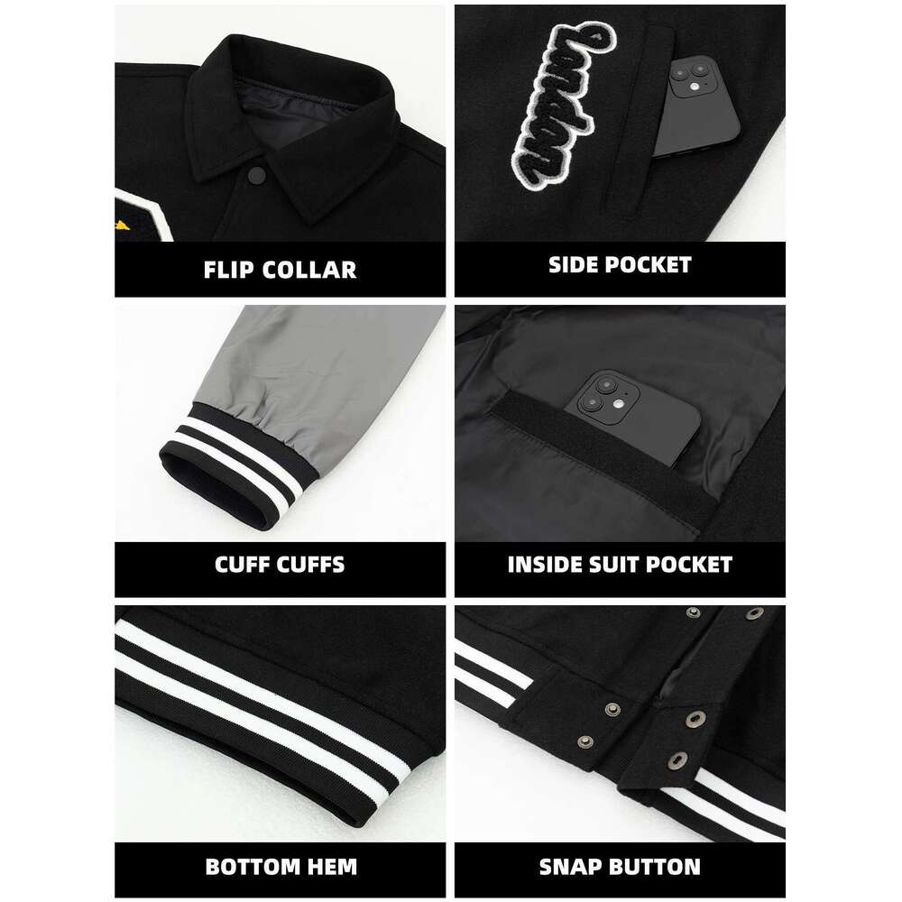 Mens Vintage Turn-down Collar Bomber Jacket Loose Letter Embroidery Coat Fall& Winter Leather Patchwork Varsity Baseball Jackets