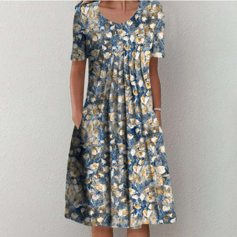 Women Clothes Dress Spring Summer Women S New Casual Print Round Neck Short Sleeve Dress KQ