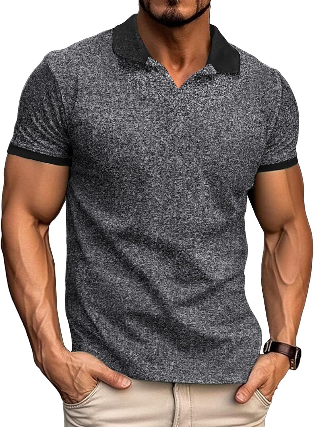 Mens Polo shirt Mens Muscle Polo Shirts V Neck Slim Fit Short Sleeve Golf T-Shirts Contrast Collar Cotton Tee Shirt Polos shirts tshirt Casual tops su