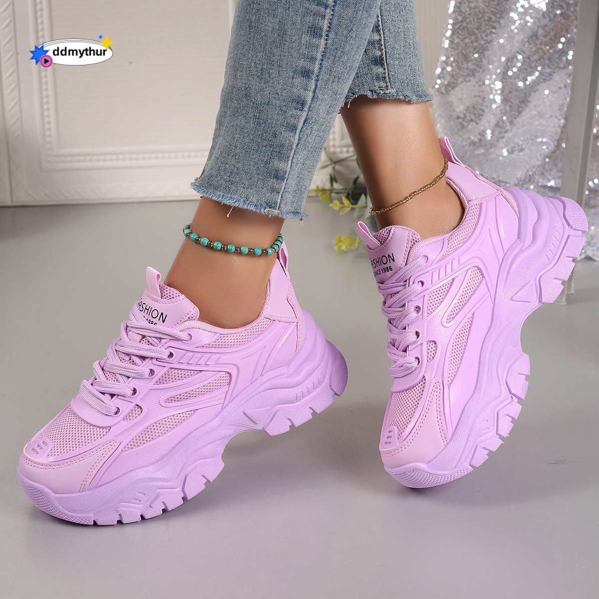 Dad's 2024 Mesh Breathable Small White Thick Sole Elevated Casual Large Sports Women's Shoes ddmythur