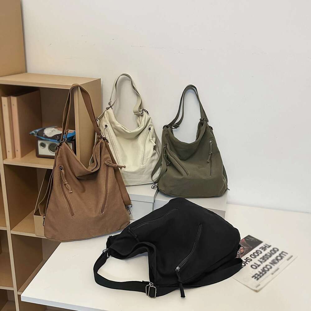 Women's Multi-Purpose Large Capacity Pure Color Design Versatile Commuter Crossbody Personalized Trendyy Canvas Shoulder Bag Backpack