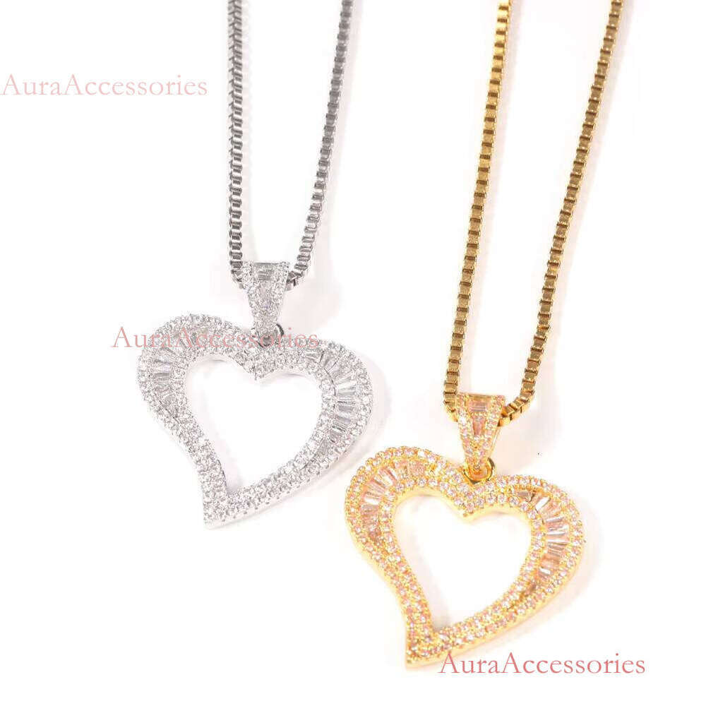 Uwin Mini Hollow Heart Pendant Iced Out Bling Charm With Box Chain Statement Necklace Men Women Hip Hop Chains Jewelry Gift