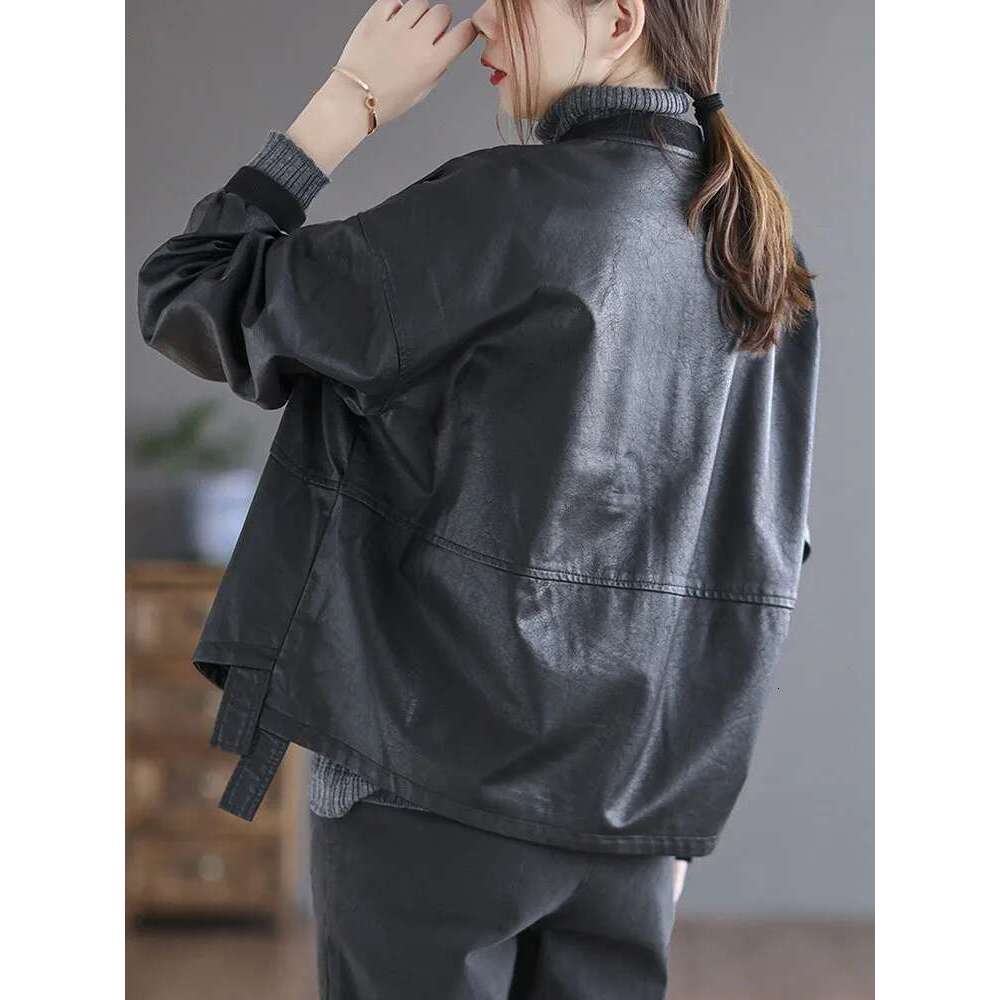 Amax luluE 2024 Autumn Fashion Biker Clothes Womens Loose Vintage Faux Leather Jackets Punk Pu Coats Black Big Outerwear