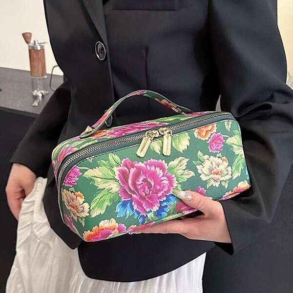 New Portable Internet Celebrity Northeast Dahua Ethnic Style Celebration Large Capacity Makeup Storage Bag, Toilet Bag B5