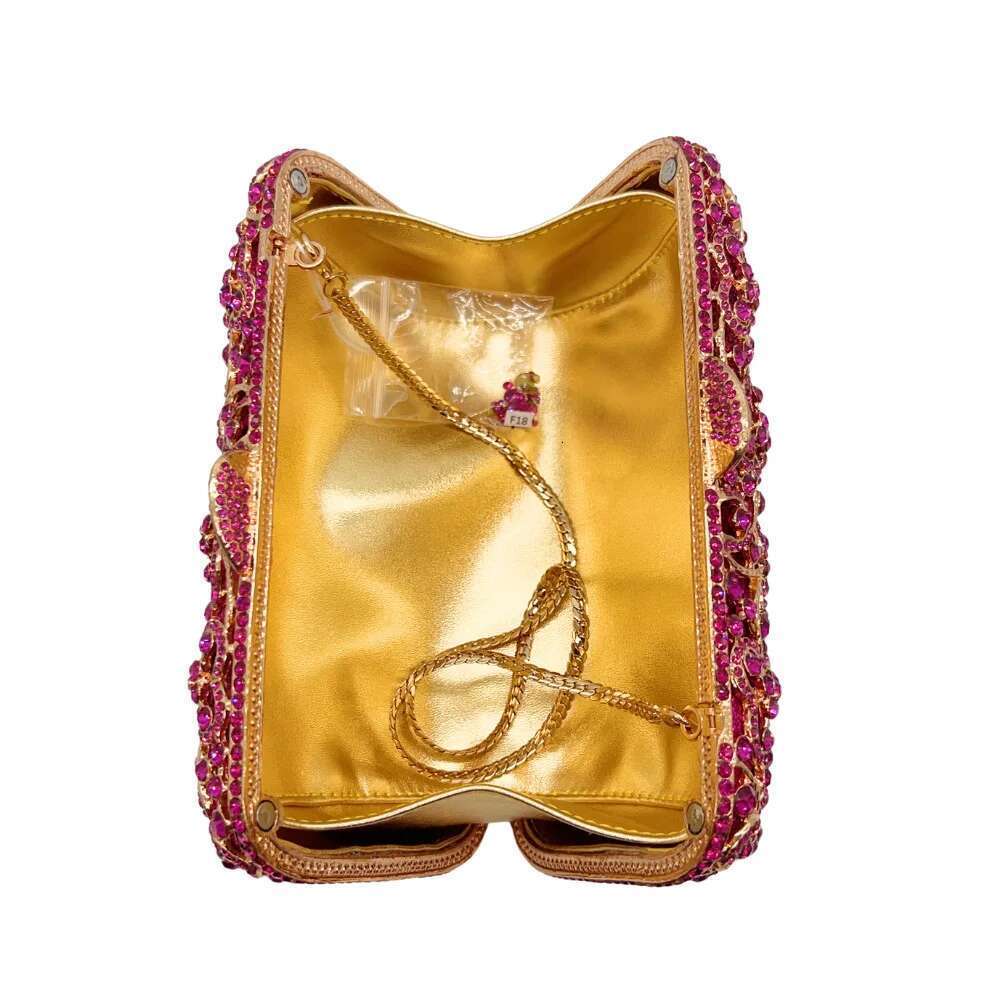 Designer Bag 2025 2025 Purplish Red Crystal Evening Bag Rhinestones Wedding Clutches Ladies Party Purse Dia Girls Dinner Prom Handbags Luxury Bag