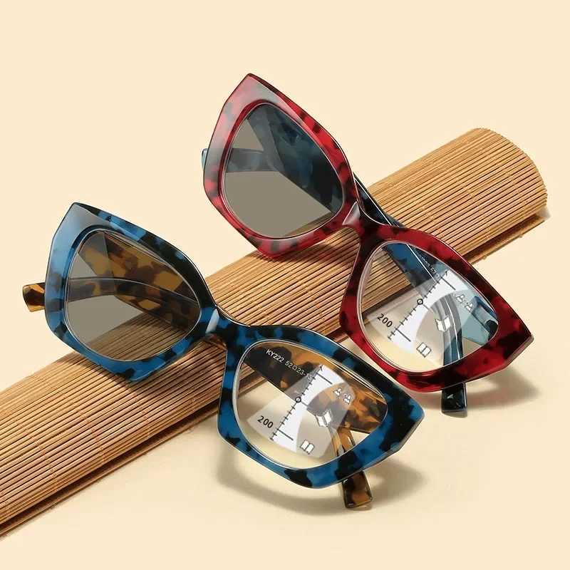 Cat Eye Photochromic Multifocal Reading Glasses Stylish Color Changing Presbyopia Men Women Trendy Far Sight Eyewear Sunglasses W250513
