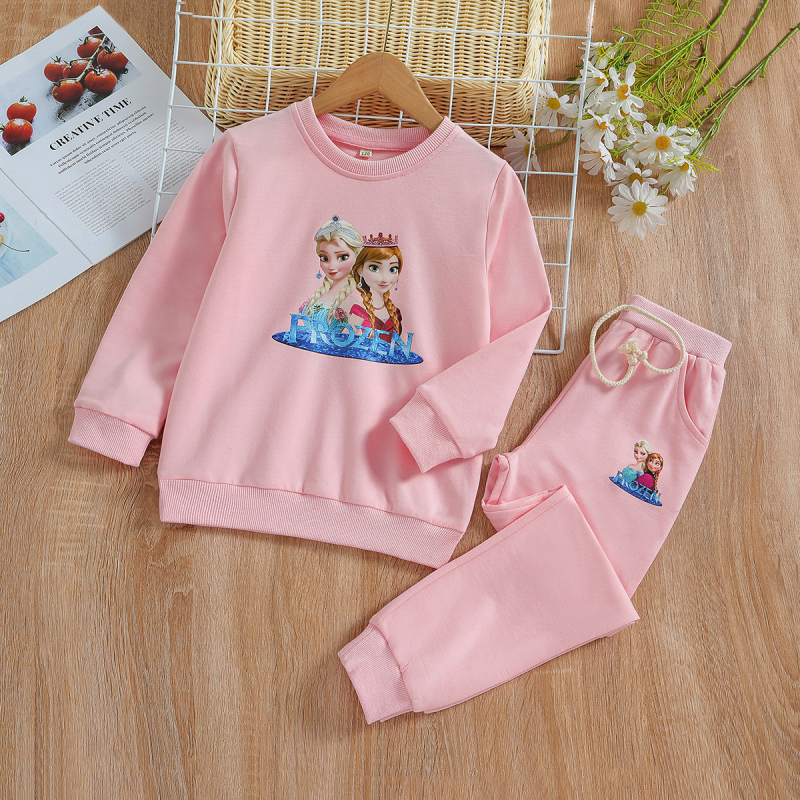 DISNEY Frozen Elsa princess baby designer clothes Girls' Spring Autumn Cotton Suit baby Sweatshirt Sports Pants Two-piece Set.