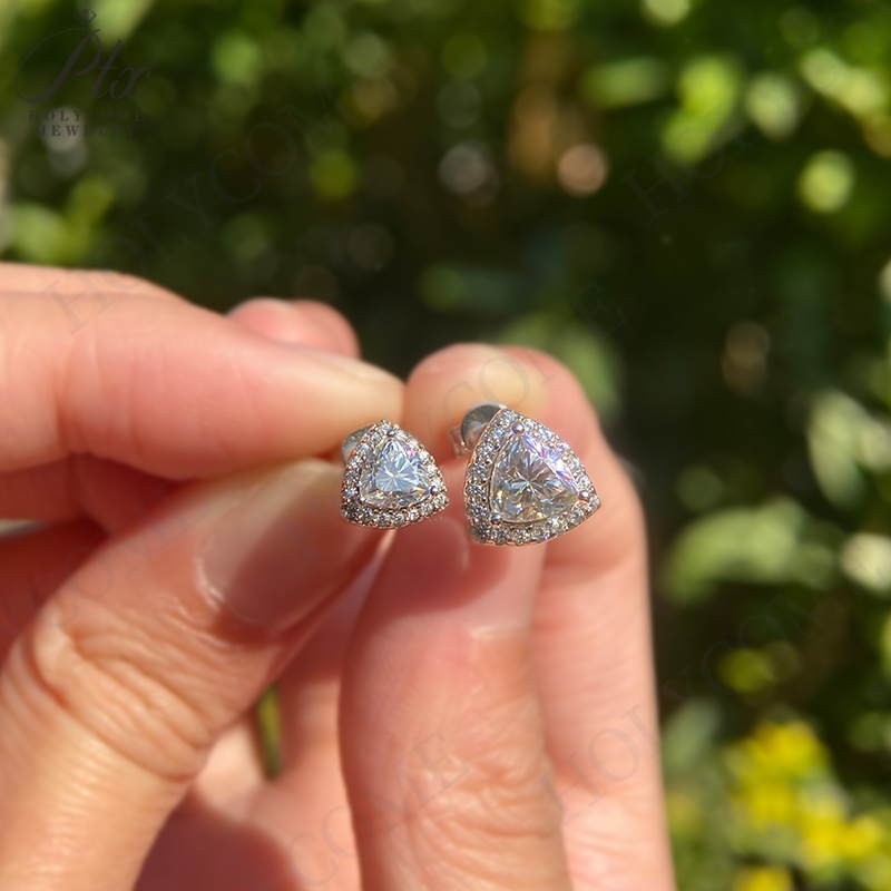 Trillion Cut Stud Earrings S925 Sterling Silver Gemstone Jewelry Set Moissanite Halo Elegant Gems Ear Stud Women Fashion Earring