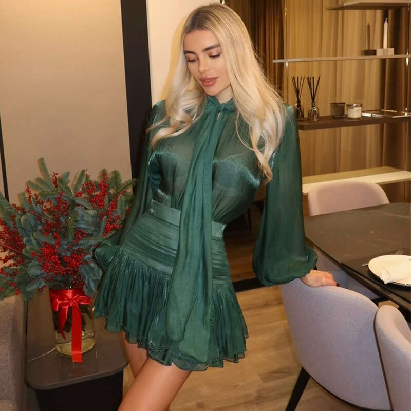 New Fashionable Bow Tie Top For Women's Clothing, High Waisted Pleated Skirt, Casual Set B5