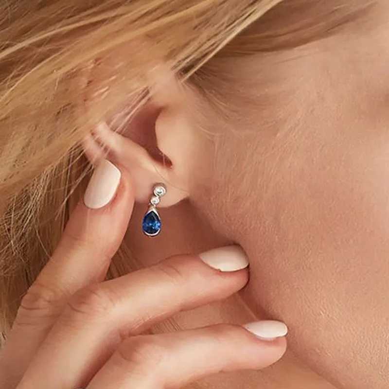 925 Sterling Silver Female Dangle Earrings with Waterdrop Blue Cubic Zirconia Simple Elegant Accessories Women Fashion Jewelry Y250510