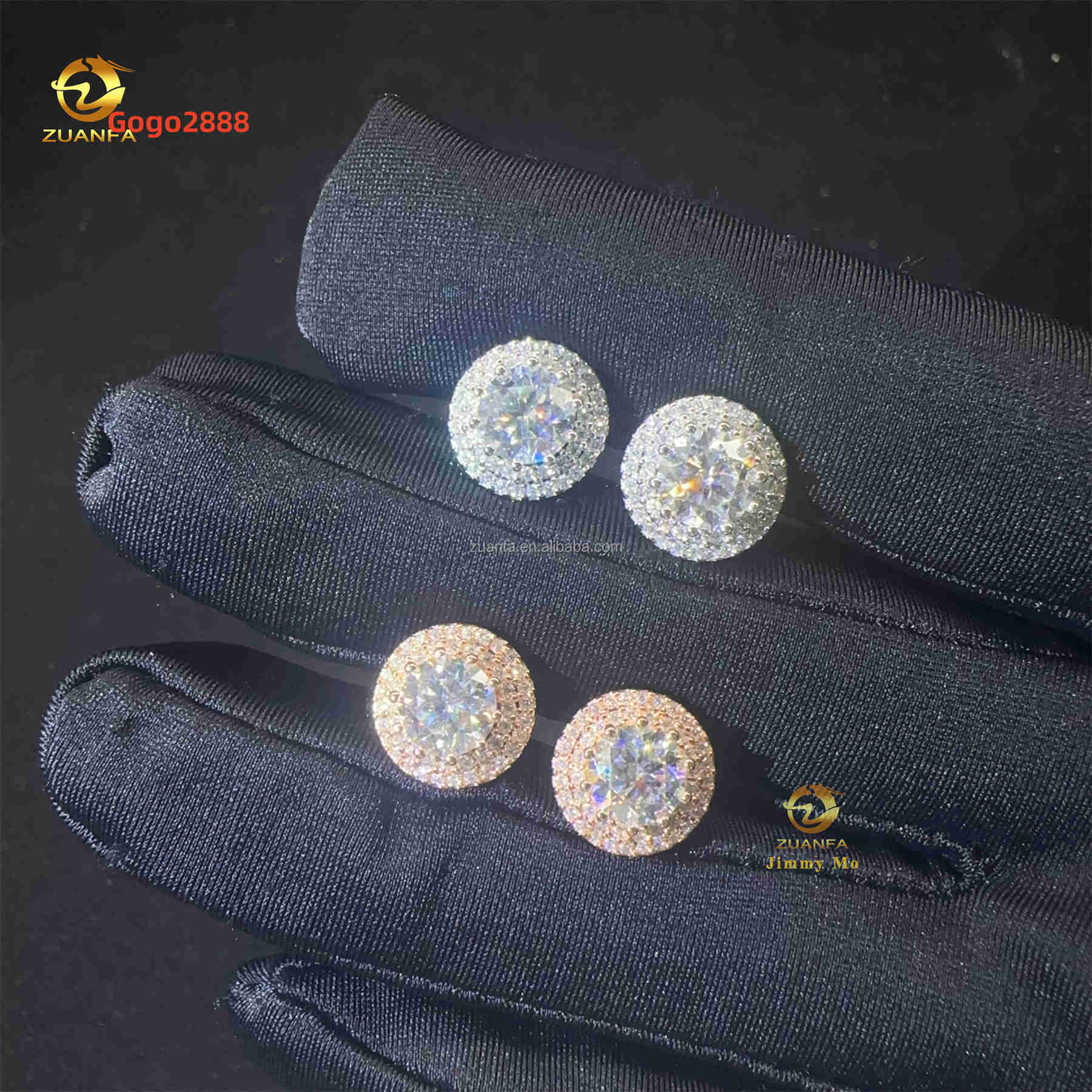 Stylish Fashion Style Drop Shining Hip Hop Circle Crescent Shape Iced Out Moissanite Diamond VVS1 Stud Earrings Man Gift