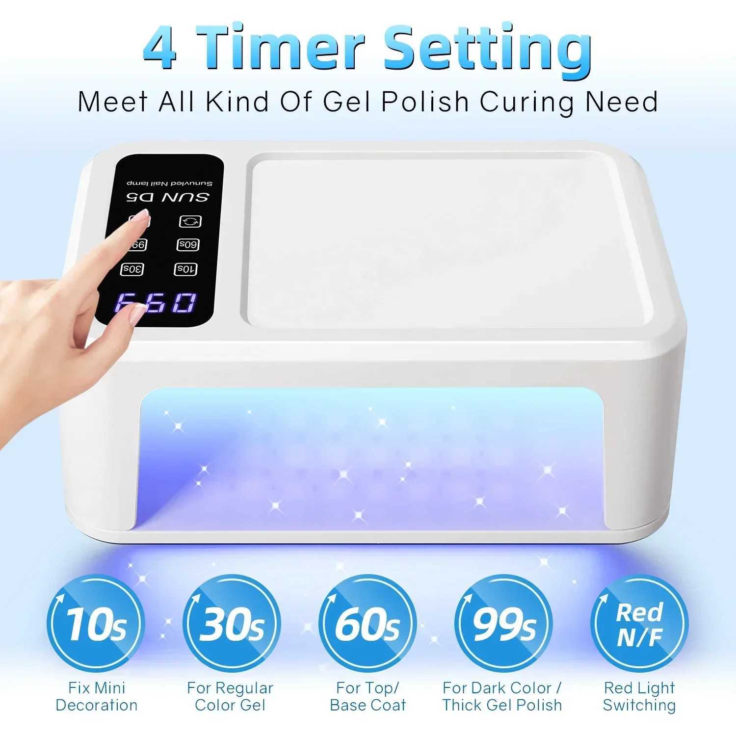 480W UV LED Lamp for Nails 08 LEDs Nail Dryer with Red Light Whitening Mode Large Space Manicure Lamp 4 Timer Settings W250513