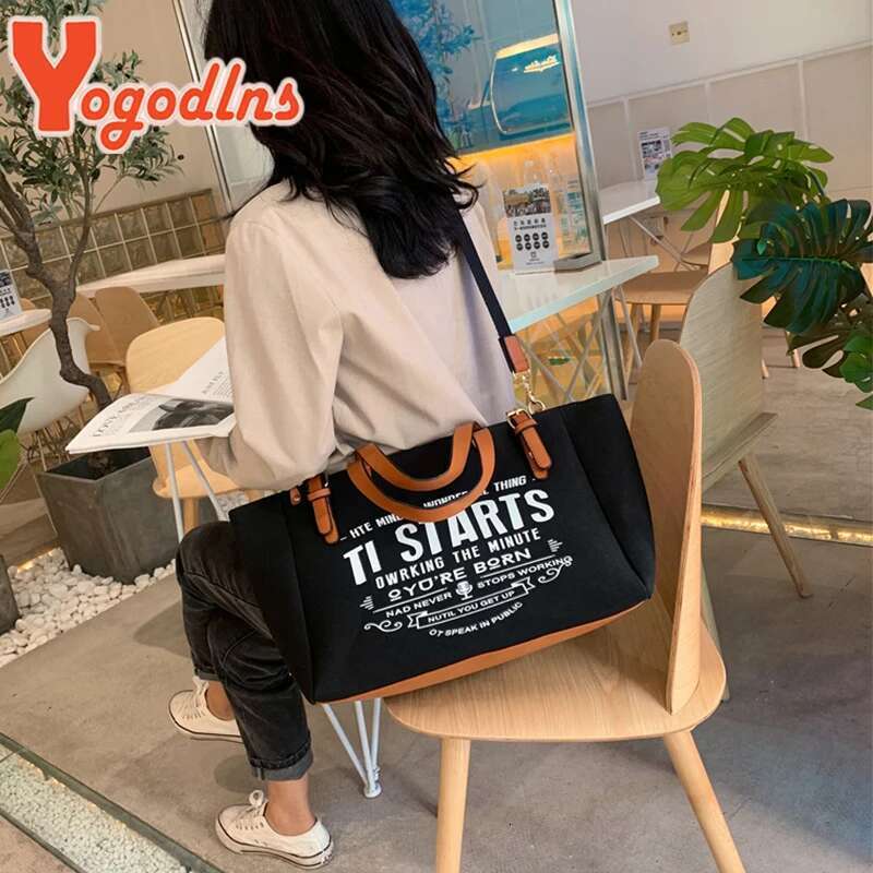 Yogodlns Fashion Canvas Handbag And Purse Female Large Capacity Shoulder Letter Design Crossbody Casual Totes Bag Bolsa