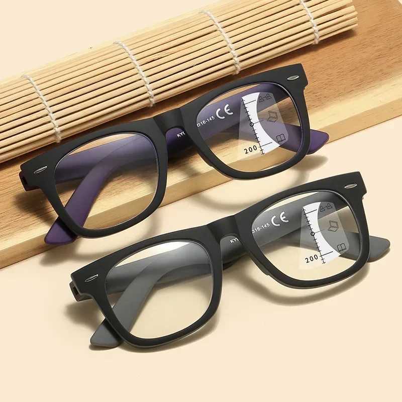 Unisex Fashion Multifocal Reading Glasses High Definition Anti-blue Light Eyewear Square Progressive Presbyopia Frame 0 +4.0 W250513