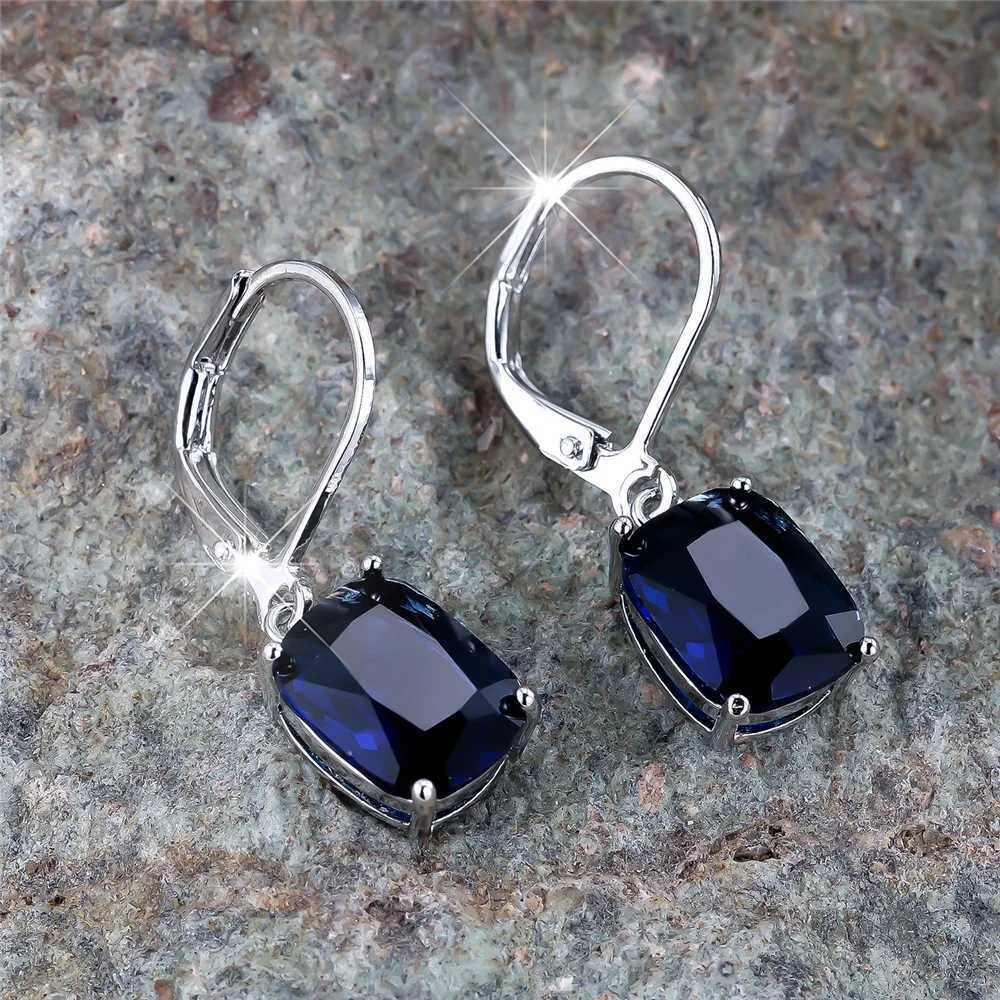 Luxury Female Blue Zircon Cross Hoop Earrings Fashion Silver Color Wedding Jewelry For Women Y250510