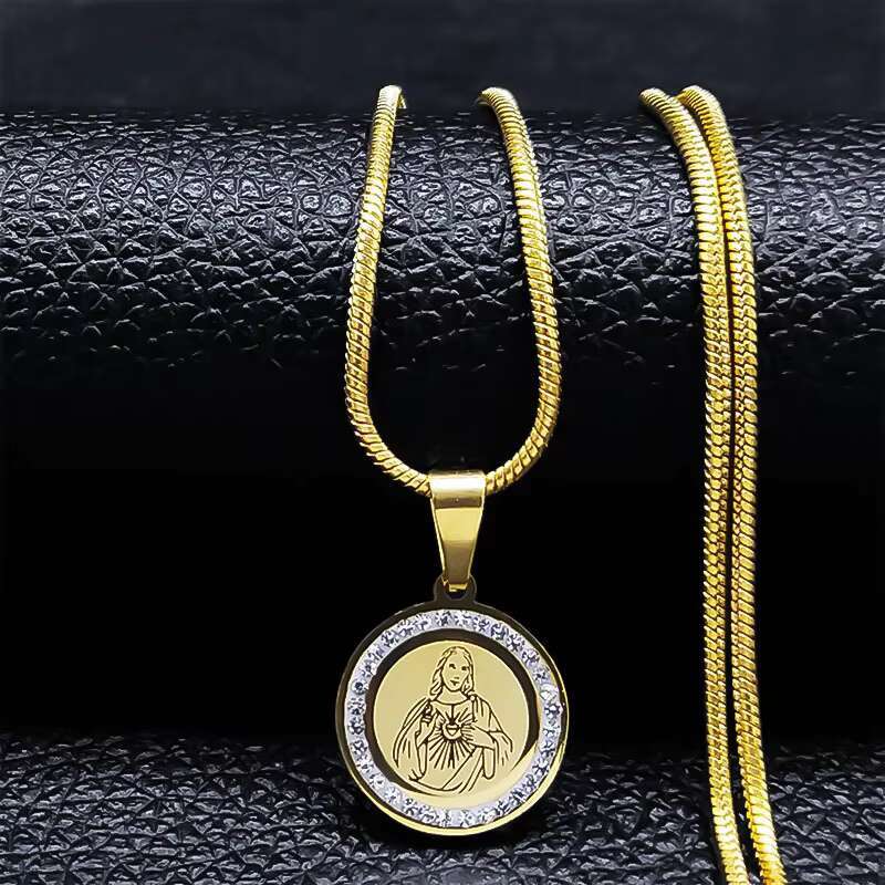 Classic Fashion Pendant Women's and Men's Necklace Stainless Steel Crystal Religious Jewelry Complete Accessories