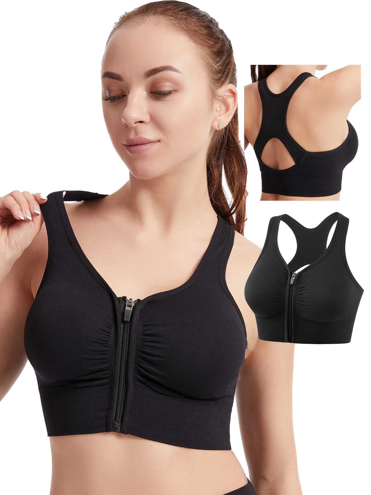 Women Zip Sports Bra Tank Plus Size Shockproof Gather Brassiere Female Yoga Running Fitness Bralette Womens Lingerie Underwear M250513