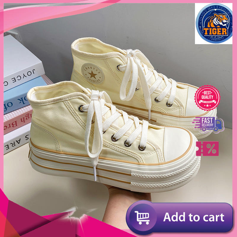 Ddmytiger Summer Breathable Student High Top Canvas Women S Thick Sole Heightened Small White Board Light And Thin Mango Big Head Casual Single Shoes 