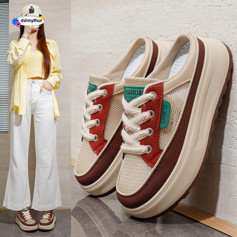 Flat bottomed board 2025 new style Baotou semi trailer summer outdoor wear breathable one foot lazy casual women's shoes W520 #ddmythur
