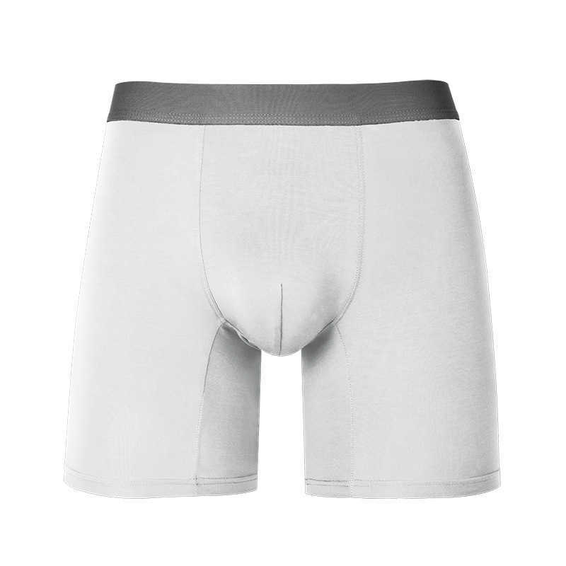 Men's sports underwear, men's solid color mid-waist cotton, long anti-friction leg breathable flat pants, running four-corner pants