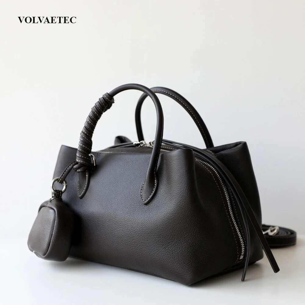 VOAETEC Premium Sense First Layer Cowhide Steamed Bread Multi-compartment Portable Commuting Shoulder Messenger Bag