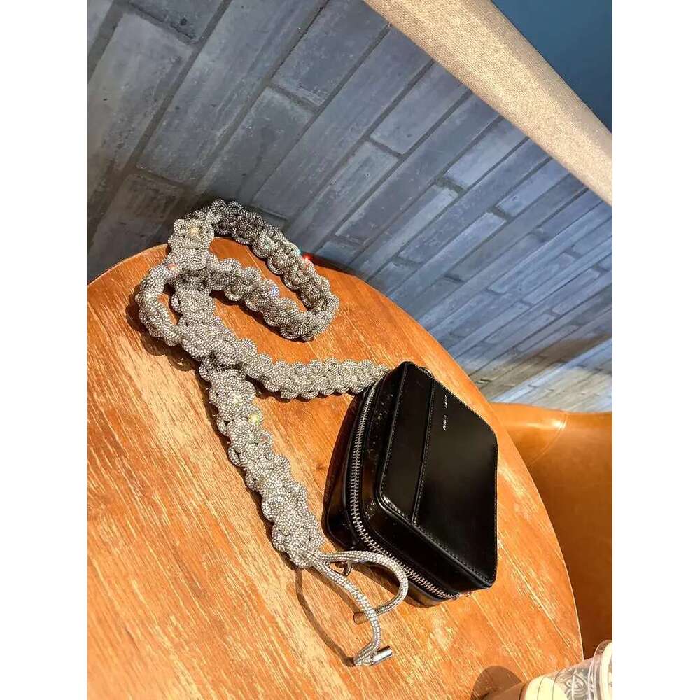 Designer Rhinestones Dia Bling Woven Shoulder Strap Square Women's Handbag Evening Clutch Purse Messenger Bag