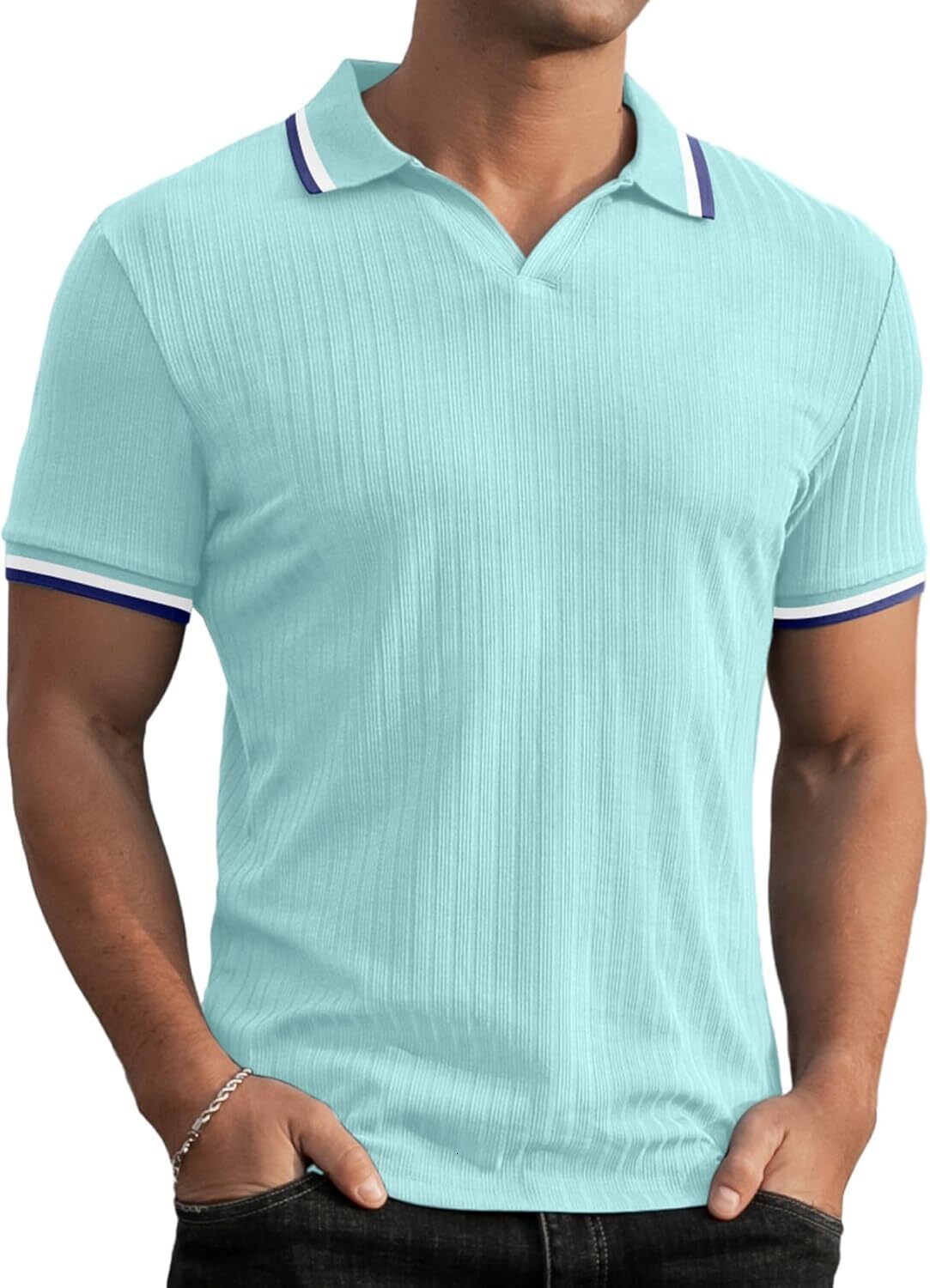 Mens Polo shirt Men's Muscle Polo Shirts V Neck Slim Fit Ribbed T Shirts Short Long Sleeve Golf Collar Shirt Casual Tee Polos shirts