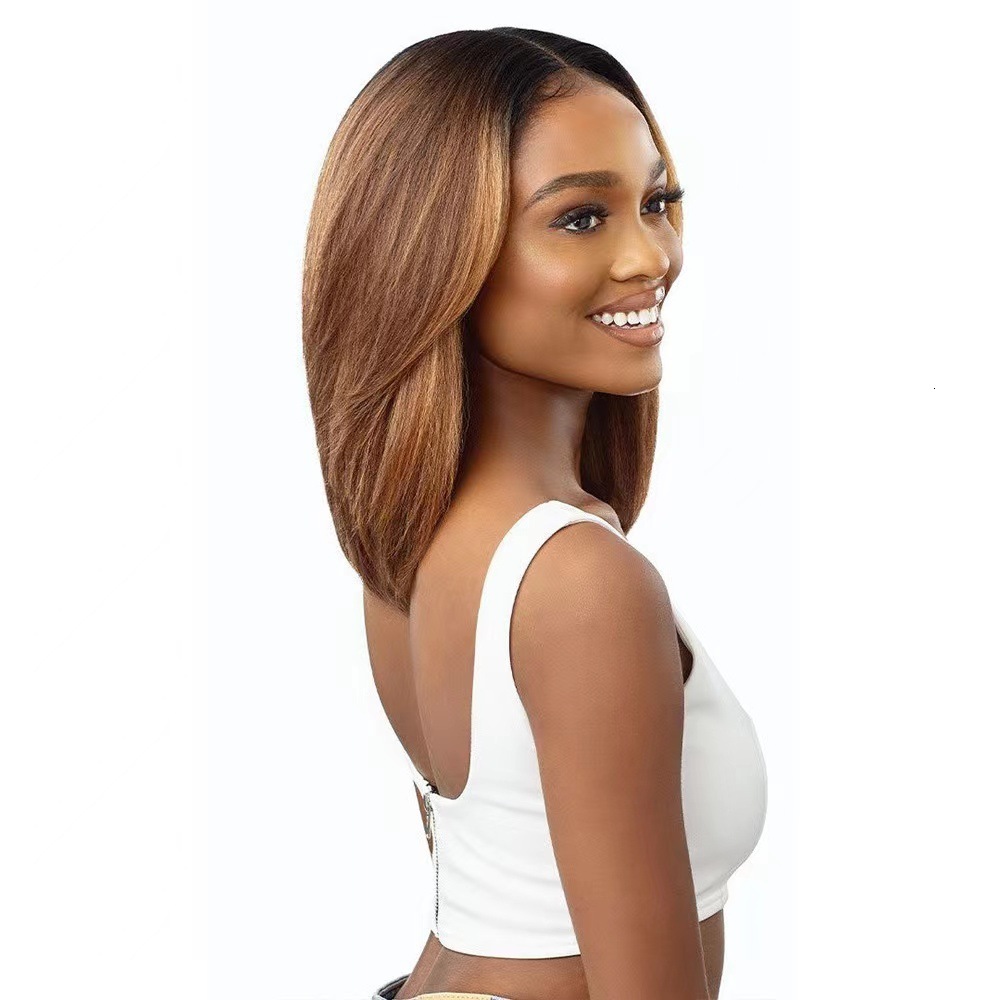 New Wig Wig Womens Short Hair Brown Bobo Head Repair Medium Long Curled Hair with Middle Split Hairband Full Headset
