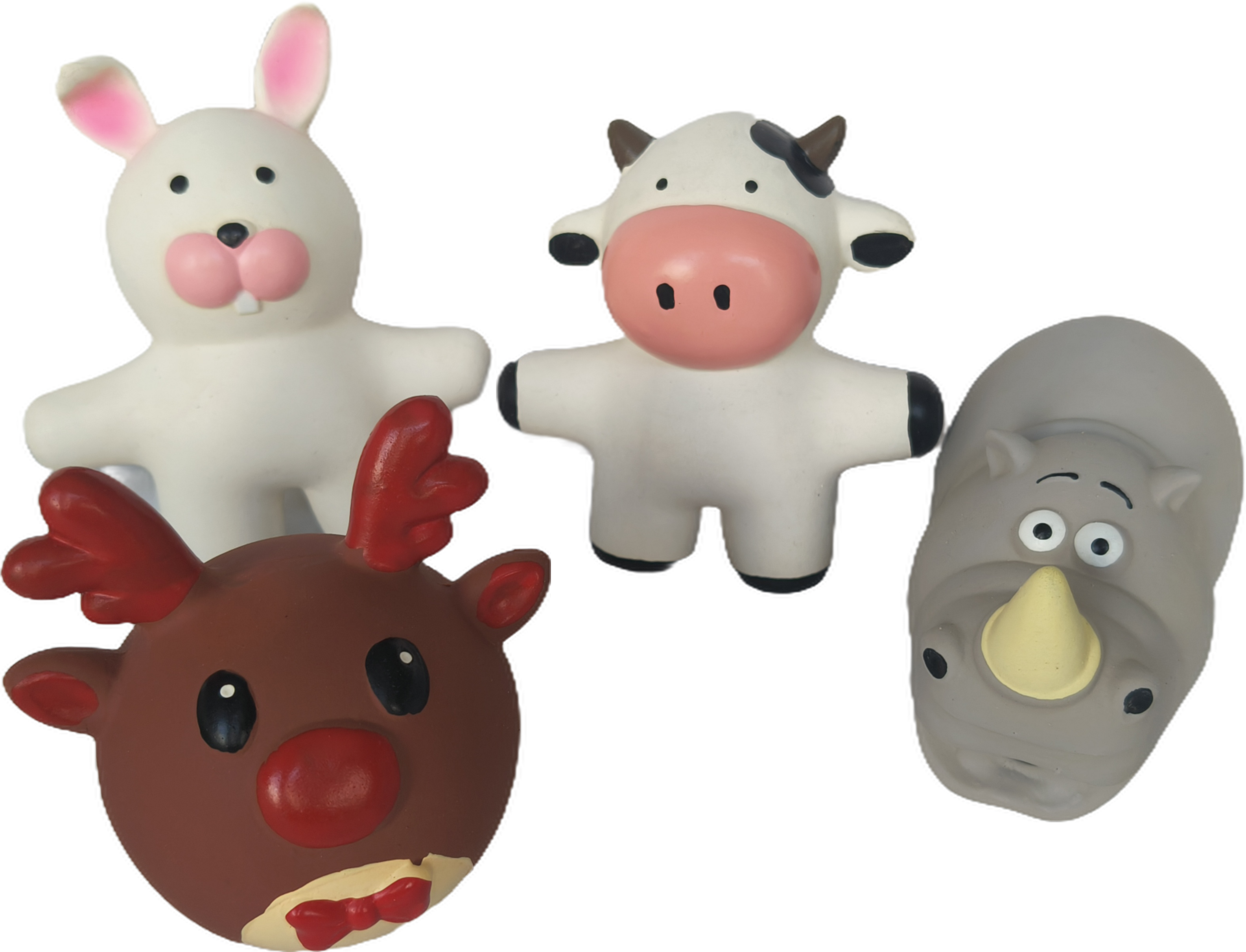 Squeaky Latex Teething Dog Toy Screaming Rubber Chewy Rabbit Hippo Deer Cow Shaped Puppy Pet Toy 4pcs/Pack with distinct toys