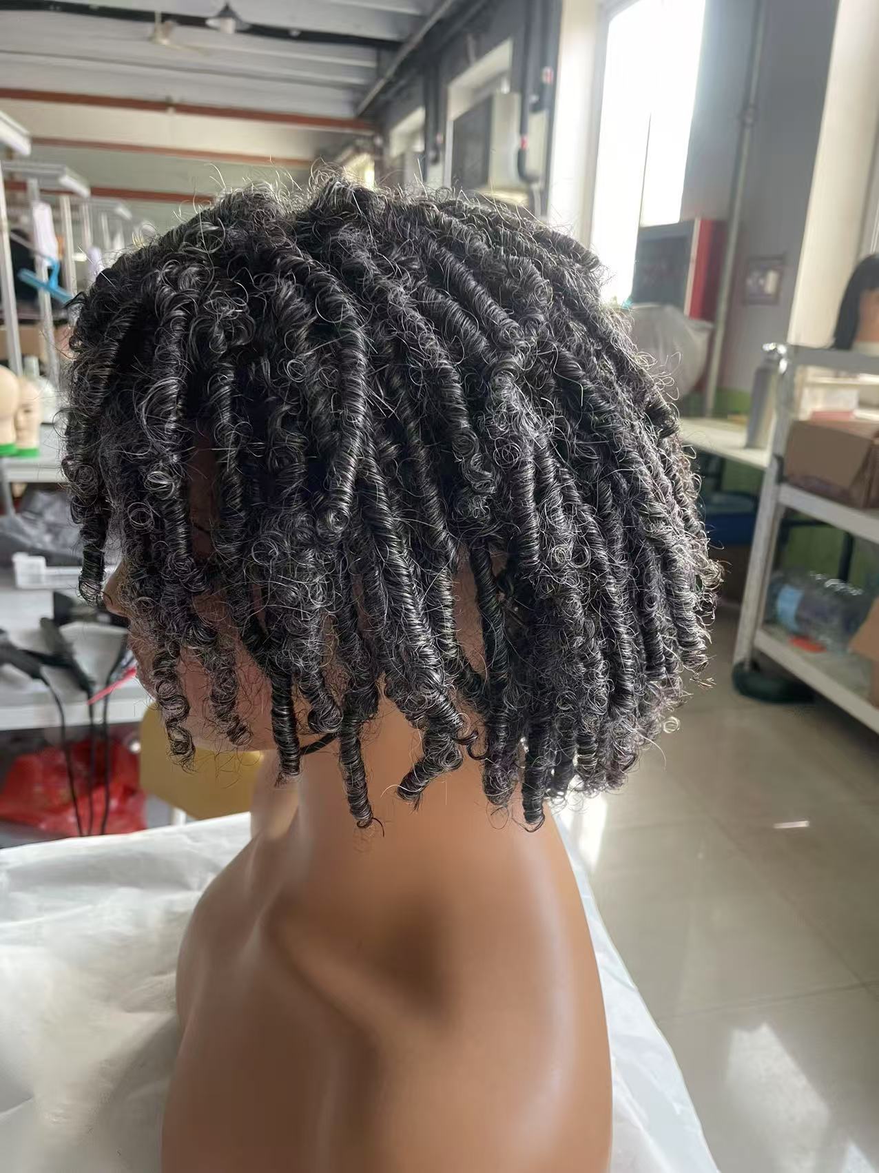 African hot Gray Wigs Short Silver Grey dreadlock crochet braids Kinky Curly Wigs For Women salt and pepper Top Machine Made Wig 150%Density