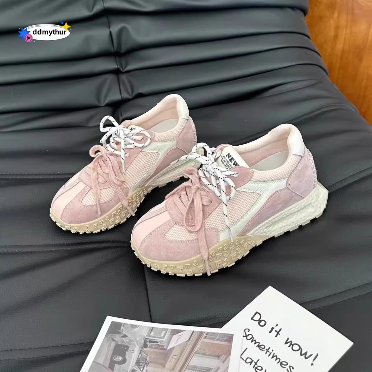 Short stature with an increase 7cm height, German training for women in the spring and autumn of 2025, new thick soled color blocked casual women'